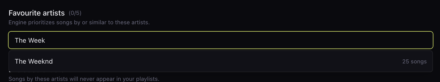 Artist autocomplete search